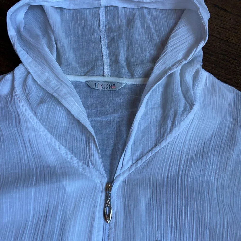NAKISH BOHEMIAN BEACHY HOODIE JACKET SHEER/WHITE - SIZE Large- - Picture 7 of 15
